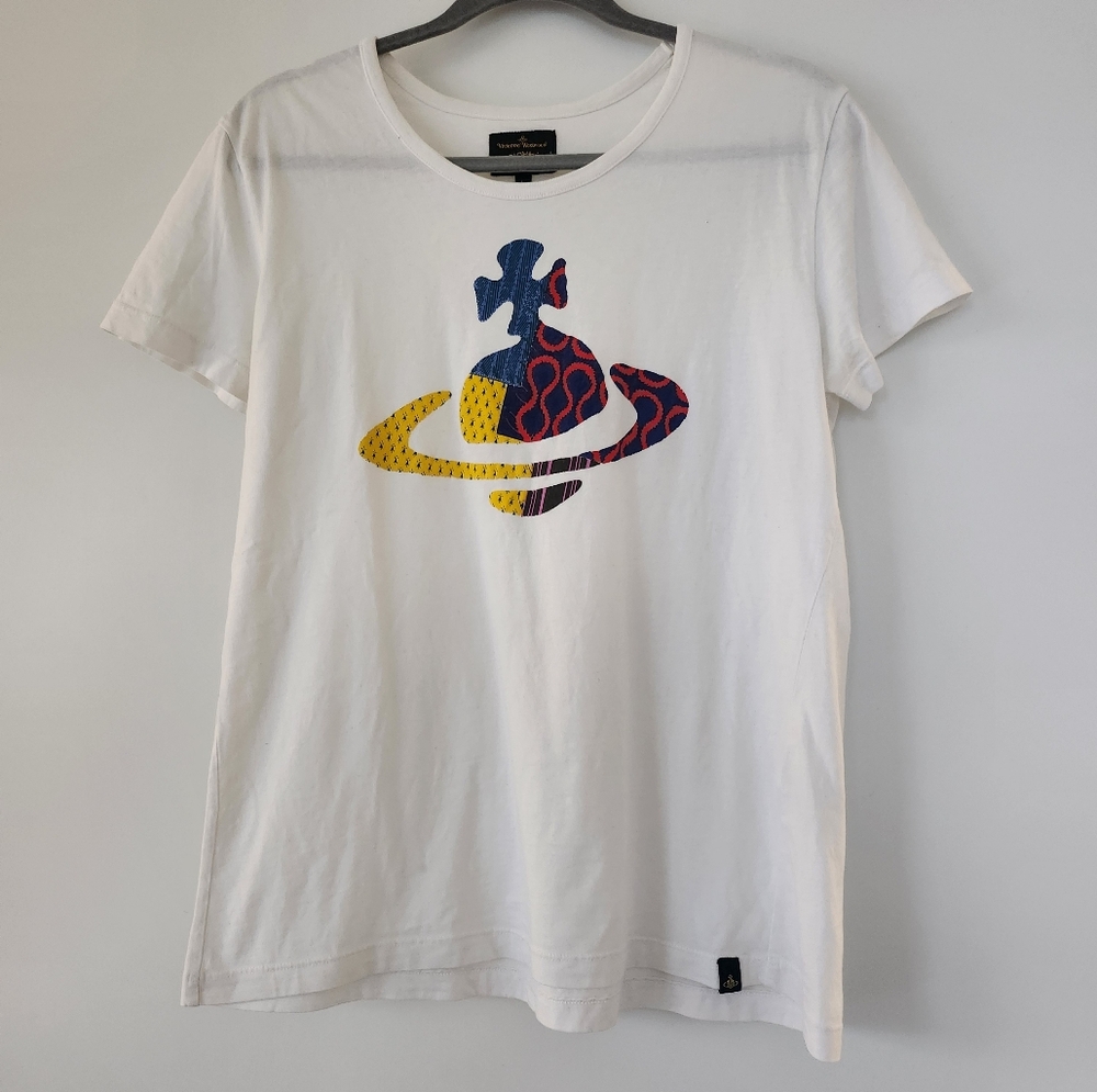 Vivienne Westwood White Anglomania Tee with Multicolor Orb Logo Size L
